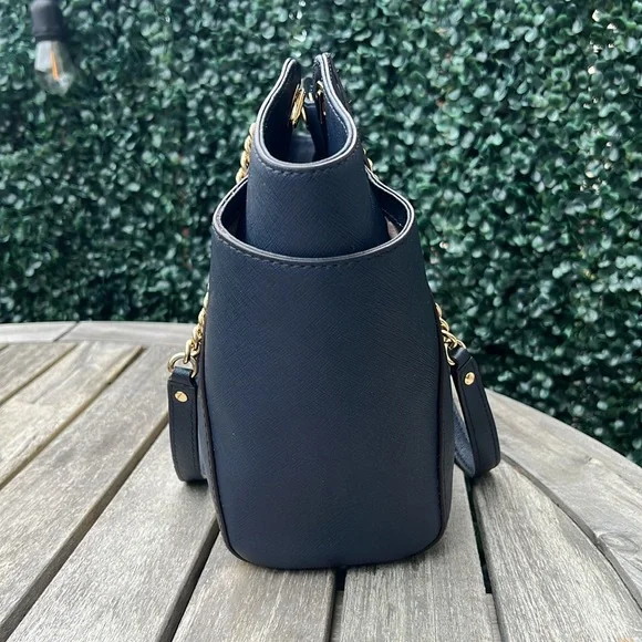 Michael Kors Jet Set Travel Large Chain Shoulder Tote Navy Blue Leather - Picture 4 of 9